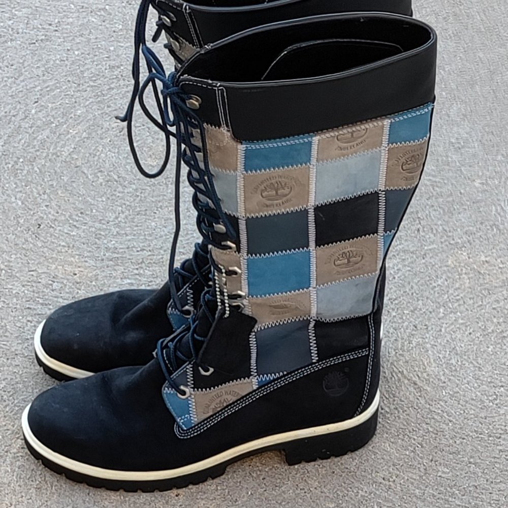 Timberland 14" Tall Blue Patchwork Boots Women's Size 9 (40)
